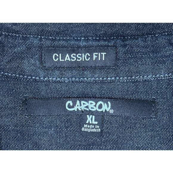 Men's Carbon Classic Fit Demin Long Sleeve Snap Up Dark Blue Size XL Shirt - Picture 5 of 7